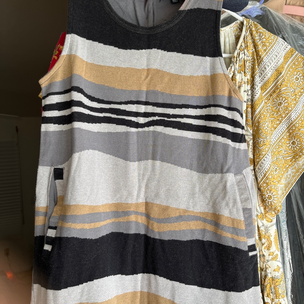 Gudrun Sjoden Abstract Stripe Cotton Knit Dress Back Buttons Front Pockets S - Picture 5 of 6
